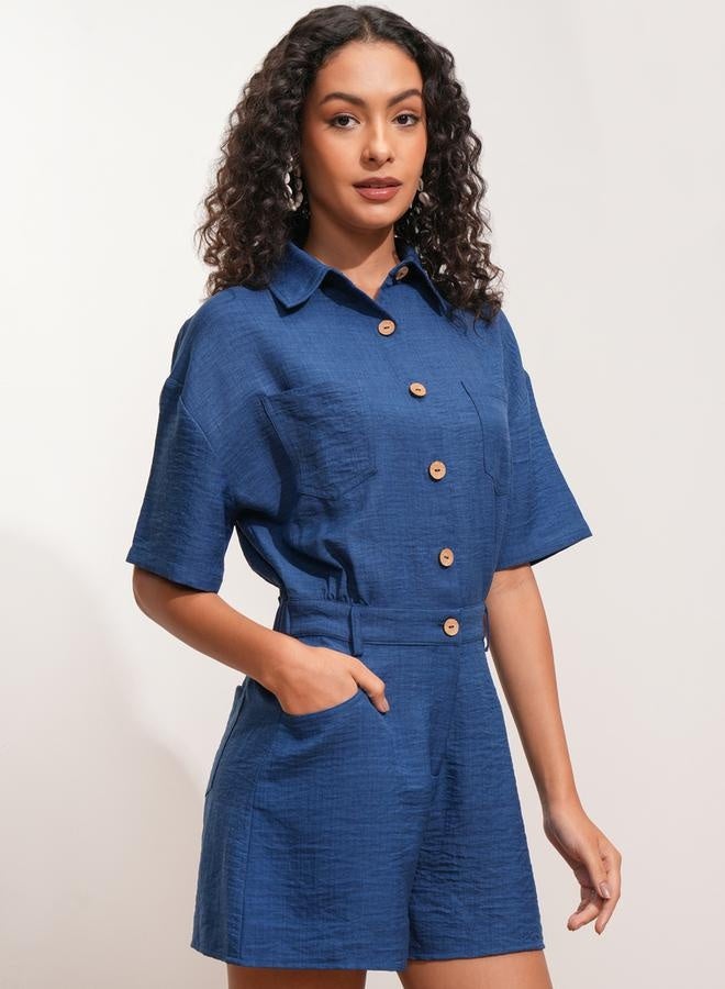 Tokyo Talkies Tokyo Talkies Textured Collared Jumpsuit with Button Detail - Image 3