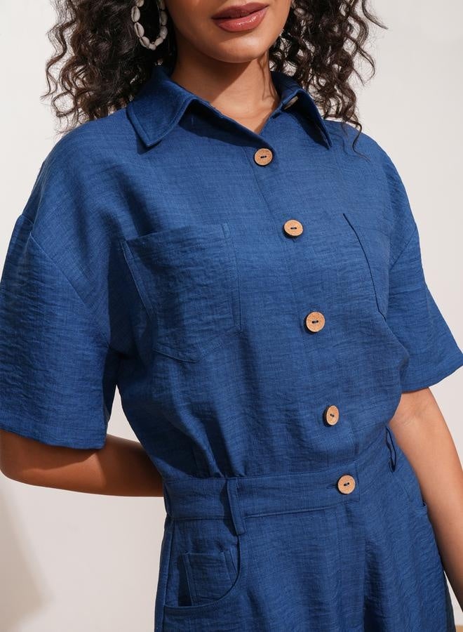 Tokyo Talkies Tokyo Talkies Textured Collared Jumpsuit with Button Detail - Image 2