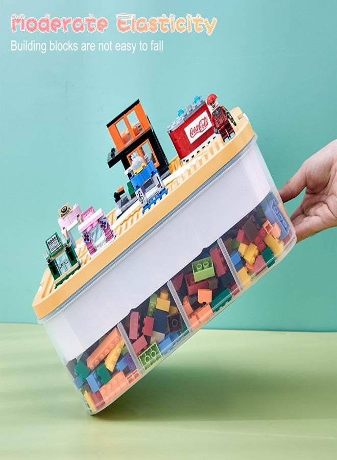 صندوق تخزين منظم للألعاب، صندوق ليغو للأطفال، مكعبات بناء قابلة للتكديس مع أغطية، حاويات تخزين ليغو قابلة للتعديل، صندوق ألعاب بلاستيكي من طبقة واحدة (ليموني) - Image 4