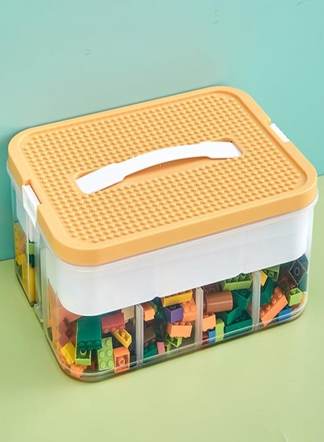 صندوق تخزين منظم للألعاب، صندوق ليغو للأطفال، مكعبات بناء قابلة للتكديس مع أغطية، حاويات تخزين ليغو قابلة للتعديل، صندوق ألعاب بلاستيكي من طبقة واحدة (ليموني) - Image 1
