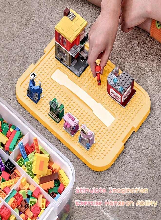 صندوق تخزين منظم للألعاب، صندوق ليغو للأطفال، مكعبات بناء قابلة للتكديس مع أغطية، حاويات تخزين ليغو قابلة للتعديل، صندوق ألعاب بلاستيكي من طبقة واحدة (ليموني) - Image 3