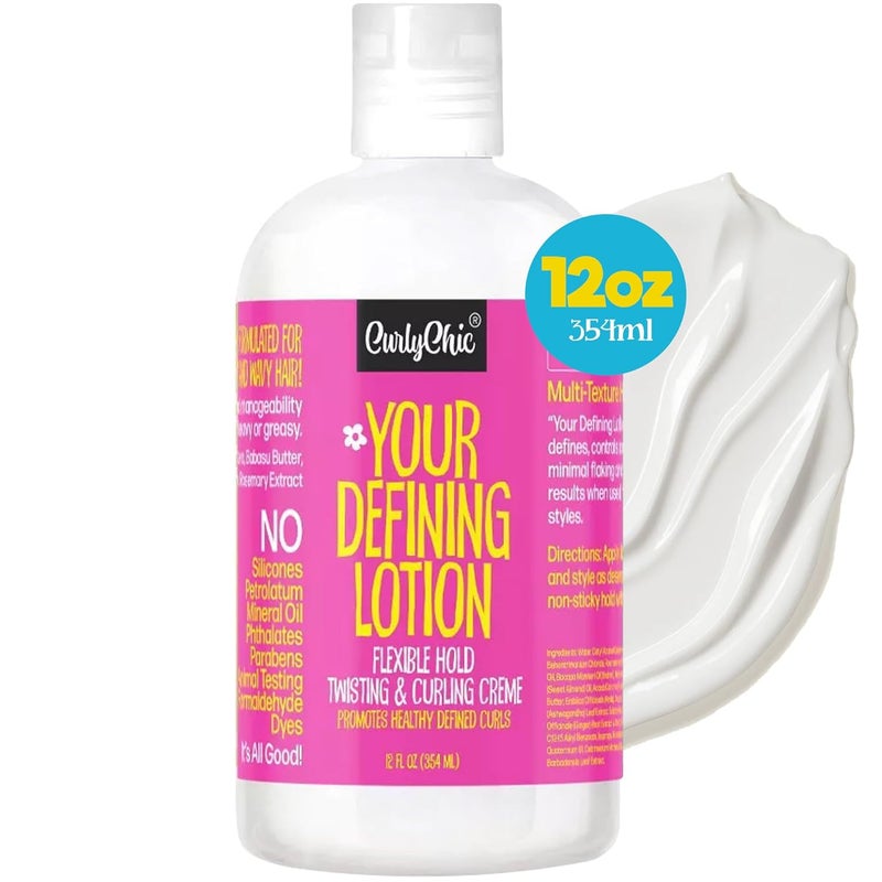 CurlyChic Your Defining Lotion  Curl Enhancing Moisturizing  Styling Solution for Curly Kinky Coily  Wavy Hair  NonSticky Curl Cream with Shea Butter  Aloe Vera  Sulfate  ParabenFree