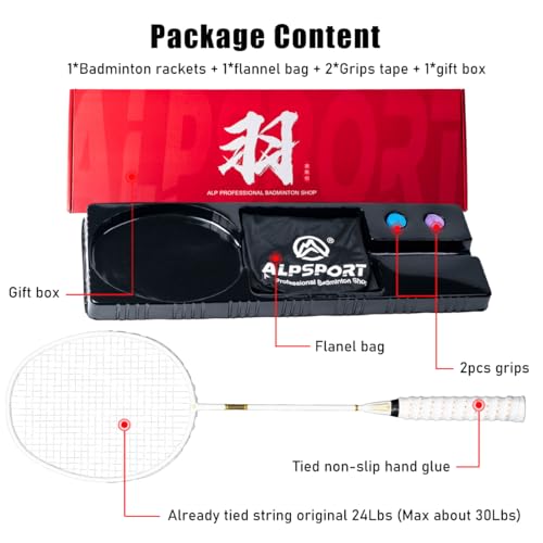 ALPSPORT ZJ Titanium Net 4U G5 Full Carbon Fiber Professional Badminton Racket Graphite Racquets with Gift Box 1 Flannel Bag 2 Grips Tapes Padel Raket for Team Sports Training White - Image 3