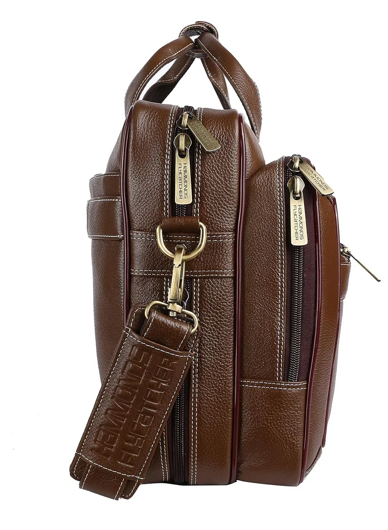 HAMMONDS FLYCATCHER Laptop Bag for Men - Leather - Fits 14/15.6/16 Inch Laptop - Brushwood -Office Bag, Messenger & Shoulder Bag -Executive Bag for Office Use & Travel - Expandable Leather Bag