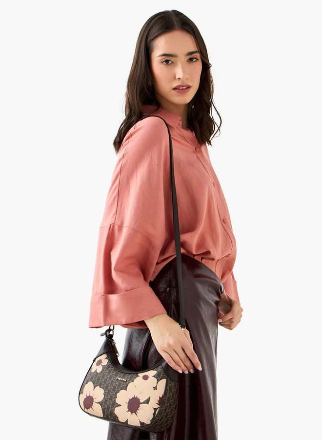 بابريكا Monogram Print Shoulder Bag with Zip Closure