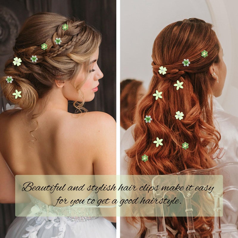 YISSION Green Assorted Mini Flower Hair Clips for Women & Girls, 20Pcs Crystal Floral Hair Barrettes, Versatile Hair Accessories for Wedding Prom Party Daily Hairstyling - Image 2