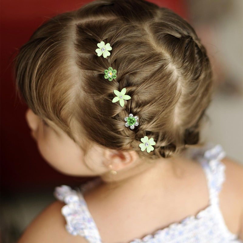 YISSION Green Assorted Mini Flower Hair Clips for Women & Girls, 20Pcs Crystal Floral Hair Barrettes, Versatile Hair Accessories for Wedding Prom Party Daily Hairstyling - Image 5