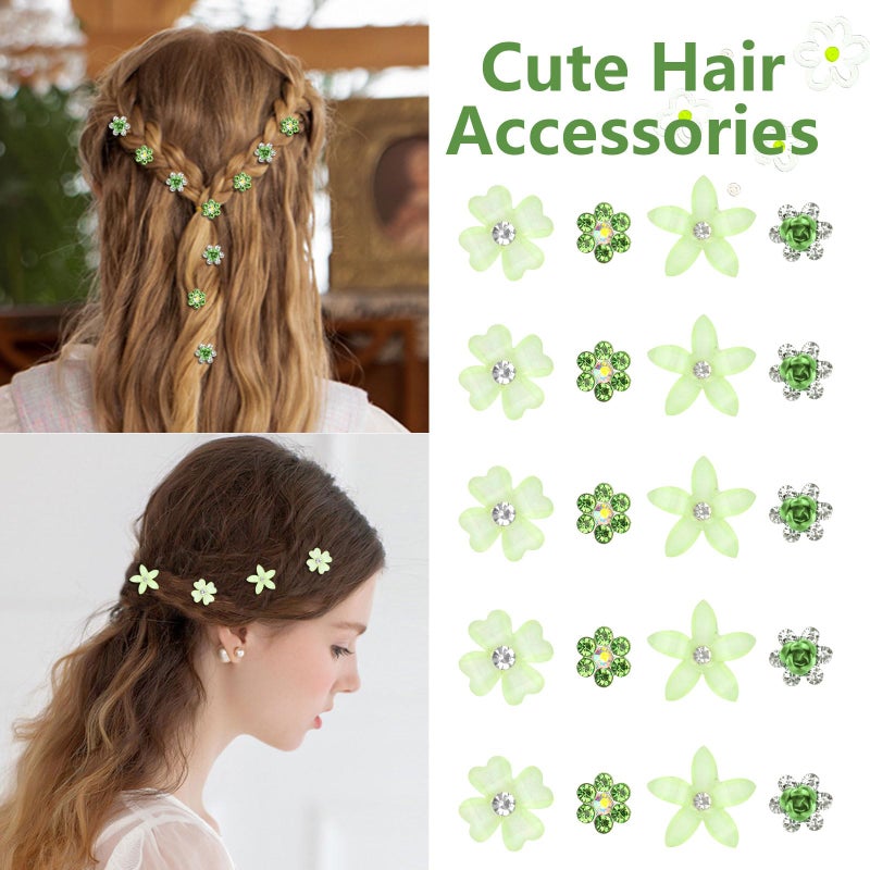 YISSION Green Assorted Mini Flower Hair Clips for Women & Girls, 20Pcs Crystal Floral Hair Barrettes, Versatile Hair Accessories for Wedding Prom Party Daily Hairstyling - Image 3