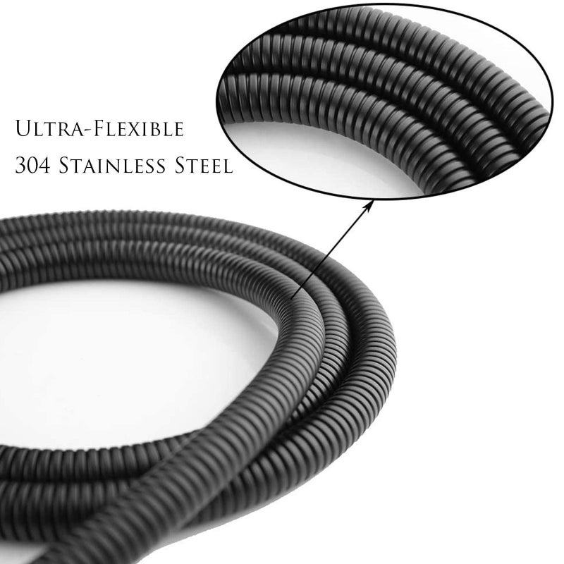 Pichrain Matte Black Shower Hose Replacement, 60 Inch Stainless Steel Handheld Shower Head Hose Extension with Brass Nut and Insert, High Water Pressure Burst Resistance, Kink Free and Flexible - Image 3