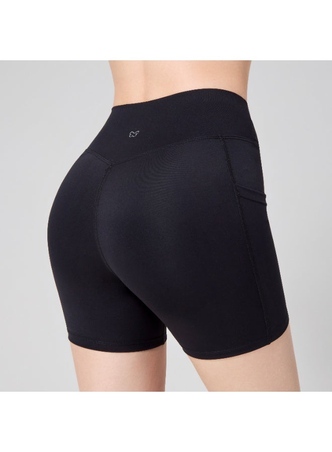 AMORXE Women’s High Waisted Yoga Shorts – Twist Waistband, Tummy Control Workout Shorts with Side Pockets for Gym Fitness Running – Medium, Black - Image 3