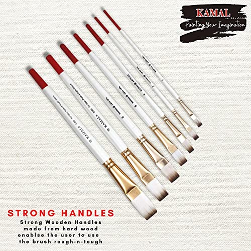 KAMAL Artist Brush Set in Flat tip with White-Brown Taklon/Synthetic bristles Set in Aluminium Ferrule, Wooden Handle Artist Painting Brush for Oil, Nail, Artist Acrylic 7 Painting Brush - Image 2