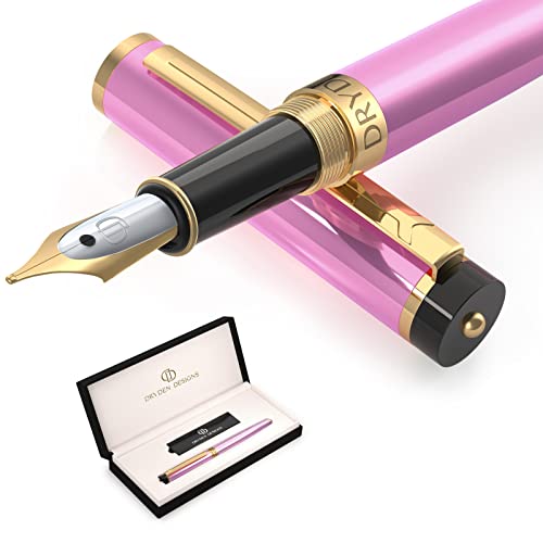 Dryden Designs Fountain Pen. Medium Nib Premium Box | 6 Ink Cartridges Included (Luscious Pink) - Image 1