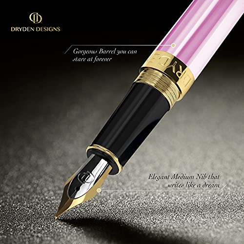 Dryden Designs Fountain Pen. Medium Nib Premium Box | 6 Ink Cartridges Included (Luscious Pink) - Image 4
