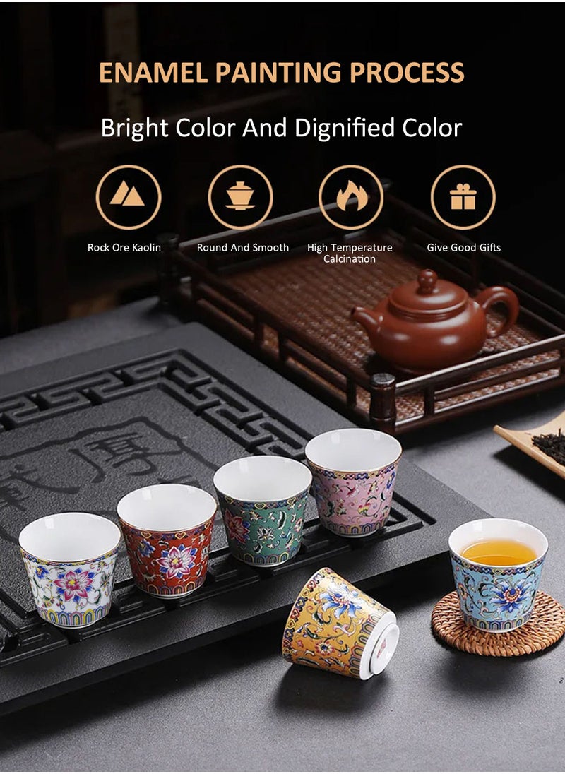 EzzySo 6 Ceramic Tea Cups with Gift Box Elegant Floral Enamel Porcelain Coffee Cup Set, 6 Colors Flowers Teacup, Perfect for Home, Office, and Restaurant Use  - Image 3