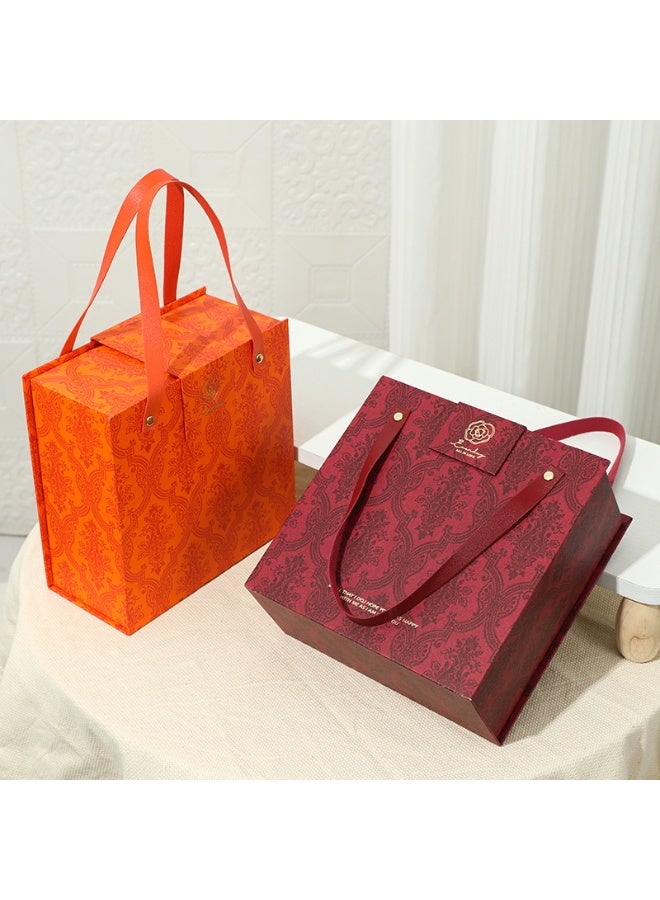 2 Pack Retro Patterned Handheld Gift Boxes with Handles - Red & Orange - Image 1