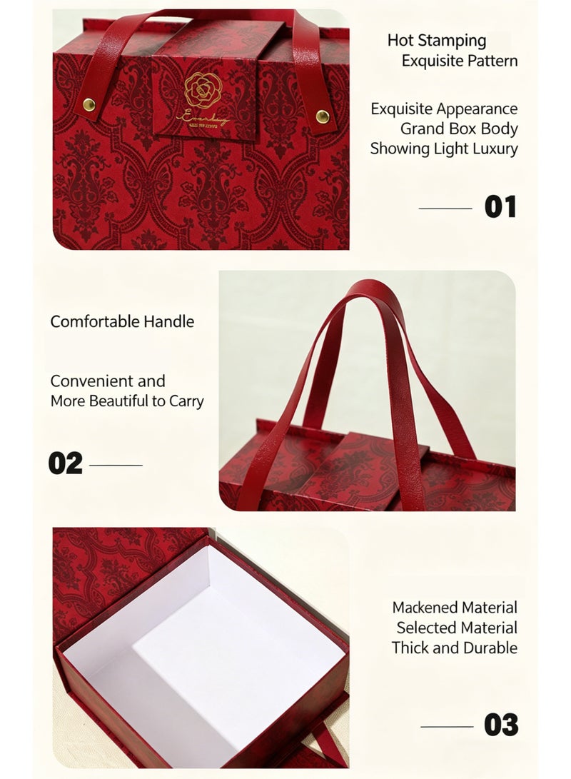 2 Pack Retro Patterned Handheld Gift Boxes with Handles - Red & Orange - Image 3