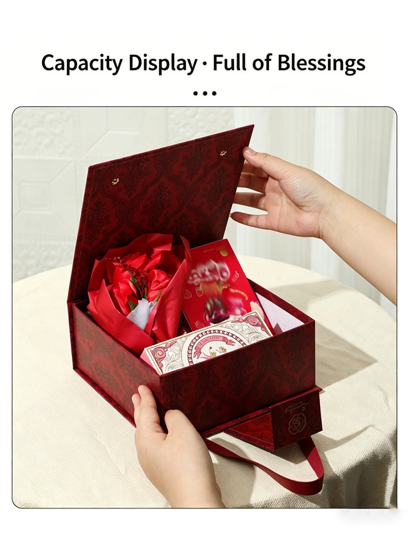 2 Pack Retro Patterned Handheld Gift Boxes with Handles - Red & Orange - Image 2