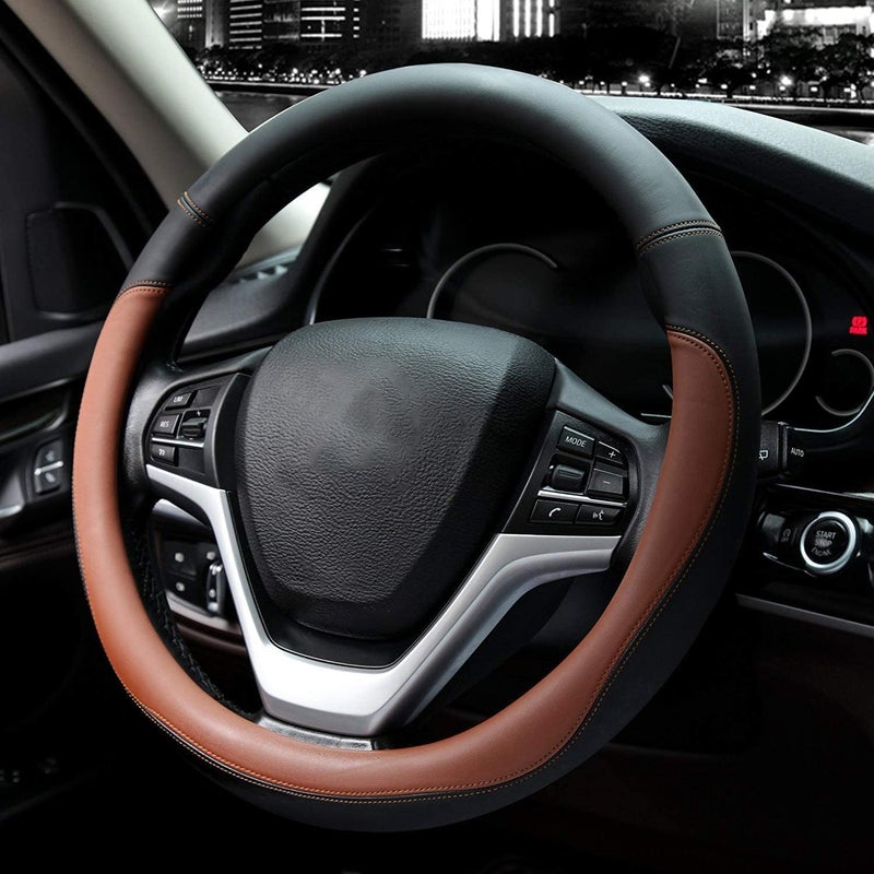 Valleycomfy Microfiber Leather Steering Wheel Covers Universal 15 inch (Brown) - Image 2