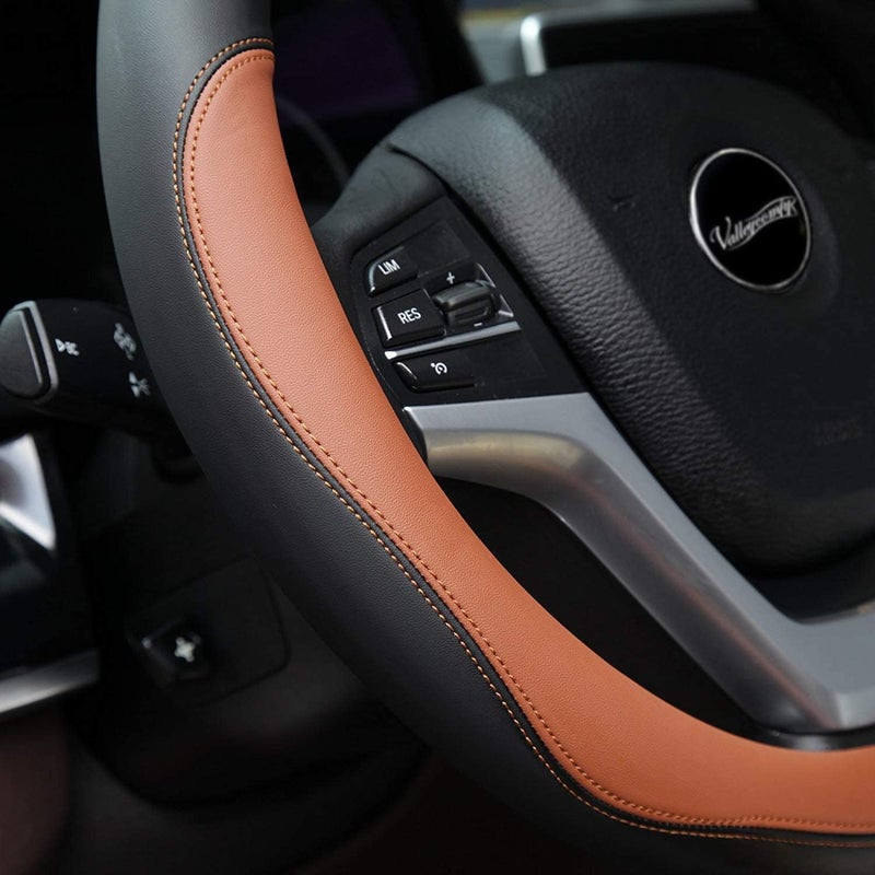 Valleycomfy Microfiber Leather Steering Wheel Covers Universal 15 inch (Brown) - Image 4
