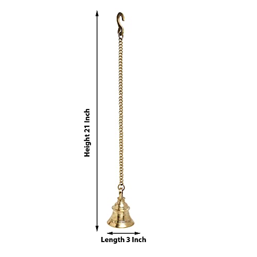 CRAFTHUT Brass Hanging Bell with Chain – Traditional Pooja Ghanti for Temple, Door, Balcony, Porch & Home Decor (3x3x4In) 340g - Image 4