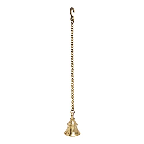 CRAFTHUT Brass Hanging Bell with Chain – Traditional Pooja Ghanti for Temple, Door, Balcony, Porch & Home Decor (3x3x4In) 340g - Image 2