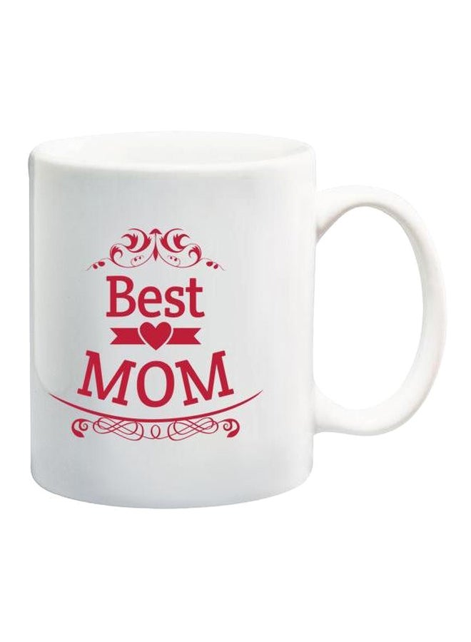 مج من السيراميك مطبوع عليه عبارة "Best Mom" أبيض/أحمر