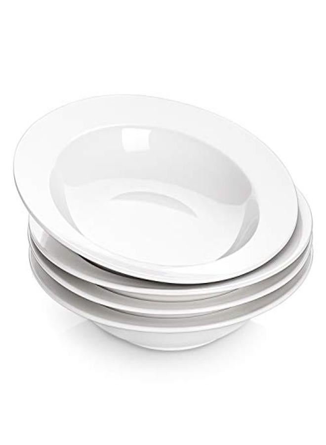 DOWAN Soup Bowls Pasta Bowls Plates White Salad Bowls Set of 4 Porcelain Wide Rim Bowls 20 Ounces Microwave & Dishwasher Safe - Image 1