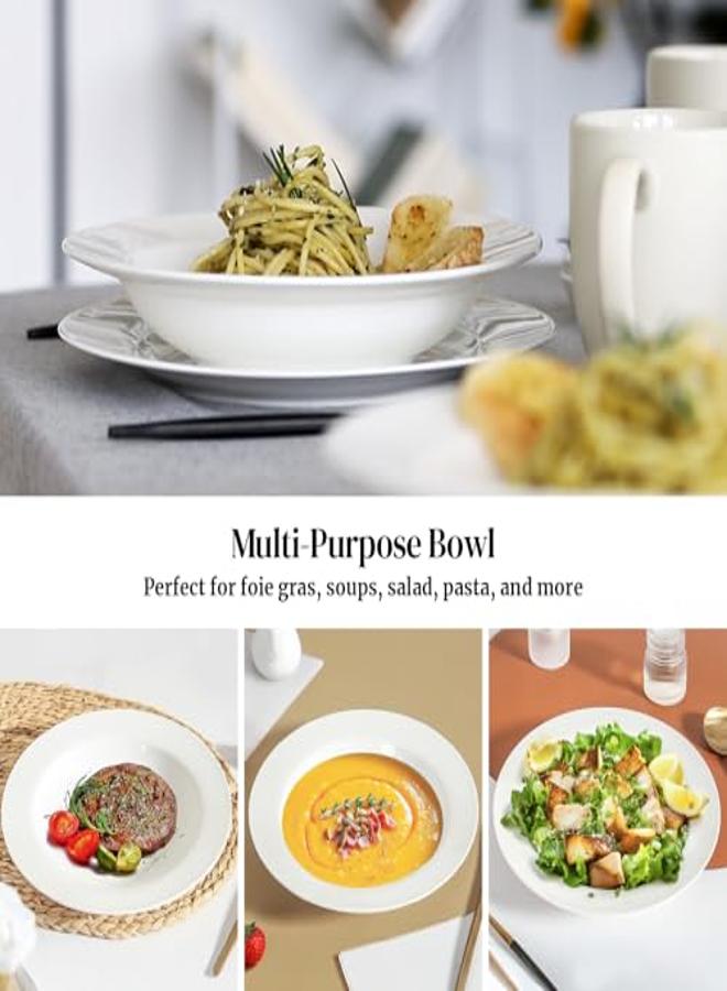DOWAN Soup Bowls Pasta Bowls Plates White Salad Bowls Set of 4 Porcelain Wide Rim Bowls 20 Ounces Microwave & Dishwasher Safe - Image 4