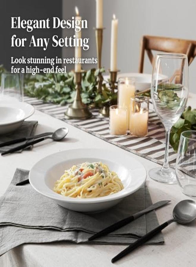 DOWAN Soup Bowls Pasta Bowls Plates White Salad Bowls Set of 4 Porcelain Wide Rim Bowls 20 Ounces Microwave & Dishwasher Safe - Image 3