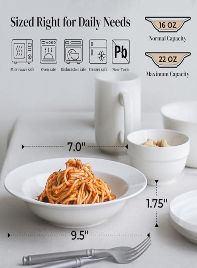 DOWAN Soup Bowls Pasta Bowls Plates White Salad Bowls Set of 4 Porcelain Wide Rim Bowls 20 Ounces Microwave & Dishwasher Safe - Image 2