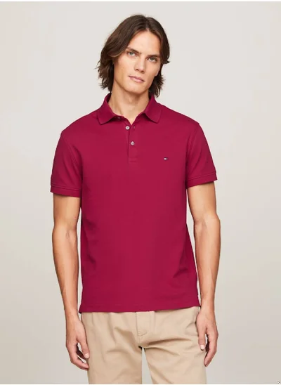 TOMMY HILFIGER Men's 1985 Collection Flag Embroidery Slim Polo -  Stretch organic cotton, Red