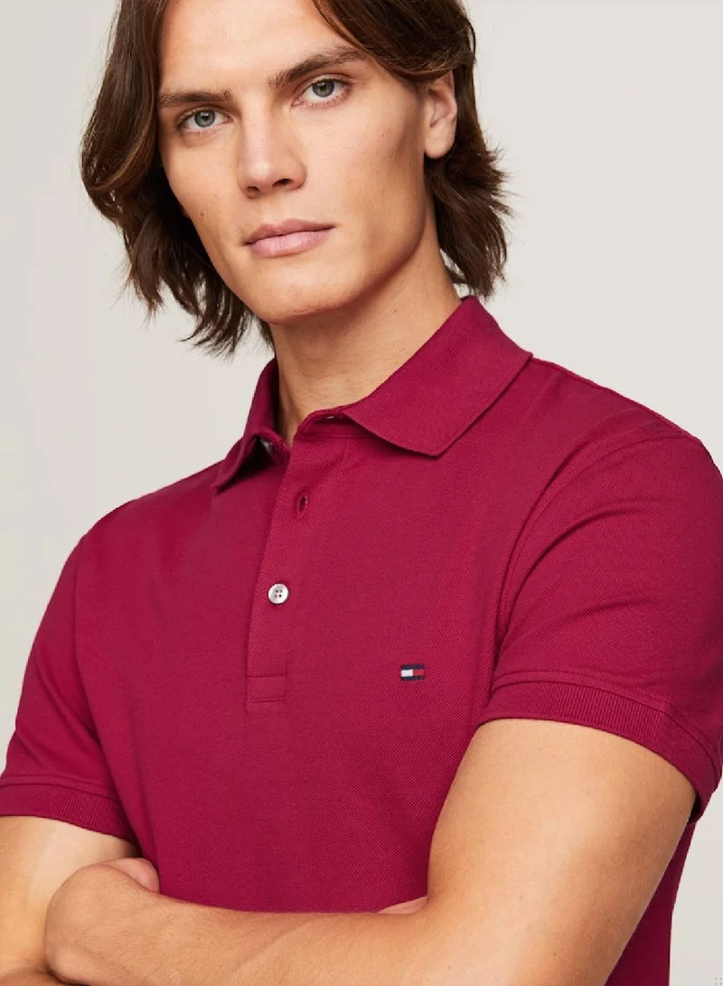 TOMMY HILFIGER Men's 1985 Collection Flag Embroidery Slim Polo -  Stretch organic cotton, Red