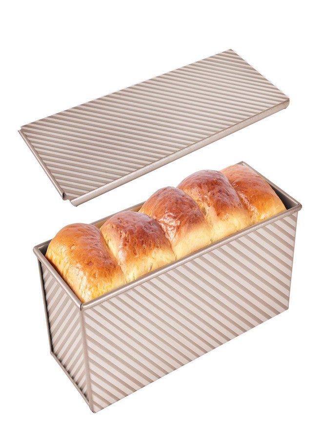 Bakeley Commercial Pullman Loaf Pan with Lid, 2.2Lb Dough Capacity Non-Stick Rectangle Corrugated Carbon Steel Bread Toast Mold with Cover for Baking Bread (Champagne Gold) - Image 1