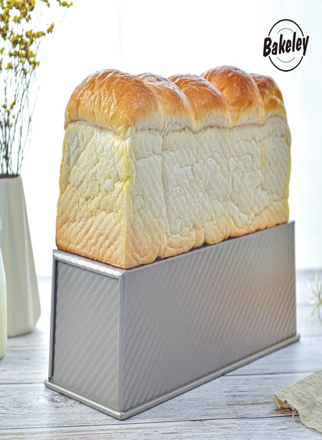 Bakeley Commercial Pullman Loaf Pan with Lid, 2.2Lb Dough Capacity Non-Stick Rectangle Corrugated Carbon Steel Bread Toast Mold with Cover for Baking Bread (Champagne Gold) - Image 2