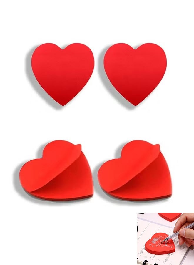 4 Pack Red Heart Shaped Sticky, Notes Cute and Self-Stick Memo Pads for School, Office, Women, and Valentine's Day - Image 1