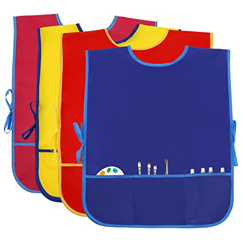 BAHABY Kids Art Smock Apron with Pockets Waterproof 4 Pack Multiple Colors 181 x 218 Inches Arts Crafts Cooking - Image 1