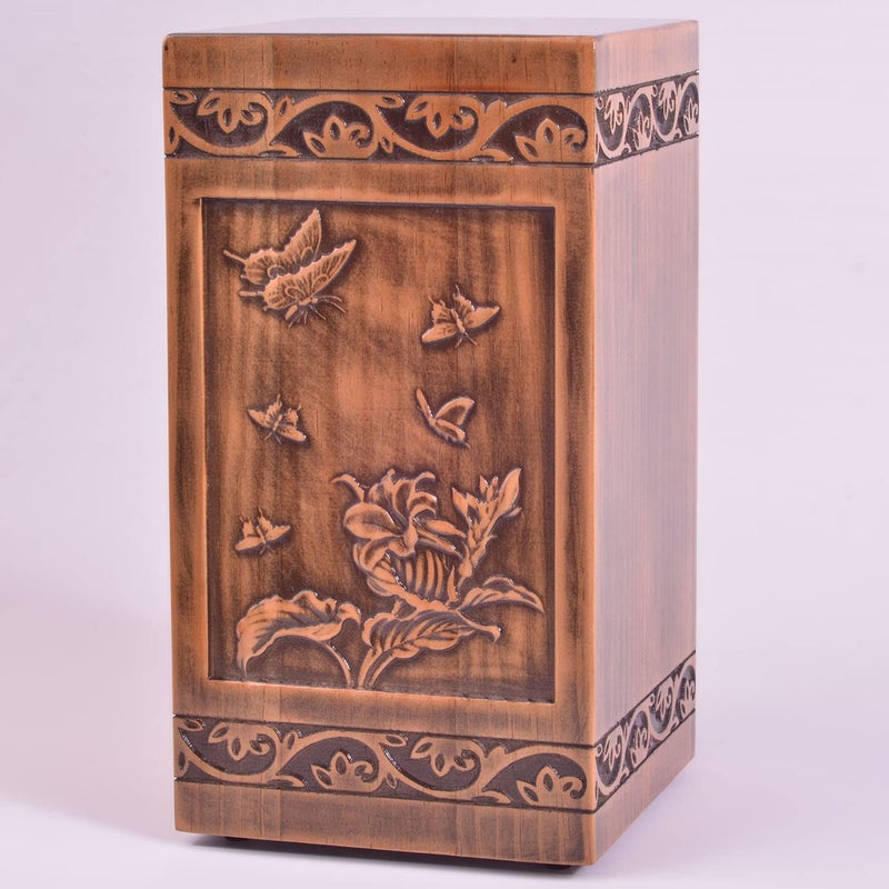 Engmvwod Handmade Wooden Engraved Urn For Human Ashes Adult Male Female Satin Bag Cremation Urns Box (Butterfly(250Lbs)) - Image 2