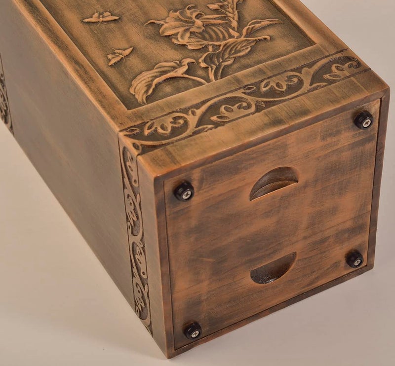 Engmvwod Handmade Wooden Engraved Urn For Human Ashes Adult Male Female Satin Bag Cremation Urns Box (Butterfly(250Lbs)) - Image 4