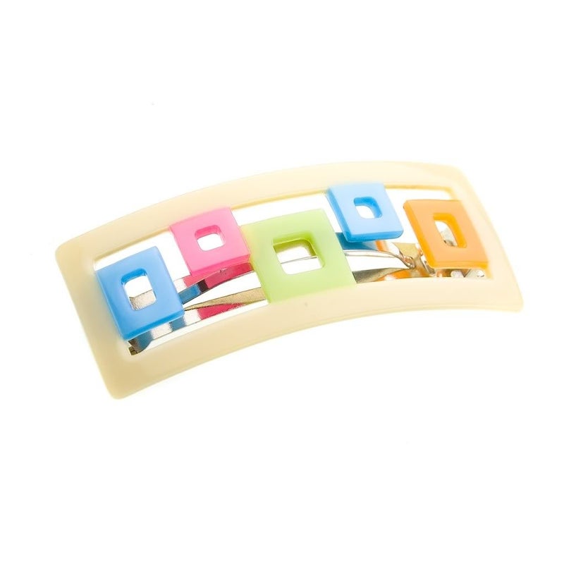 Caravan Puzzle Of Square Colored Boxes In An Open Cream Box Setting All Handmade Barrette - Image 4