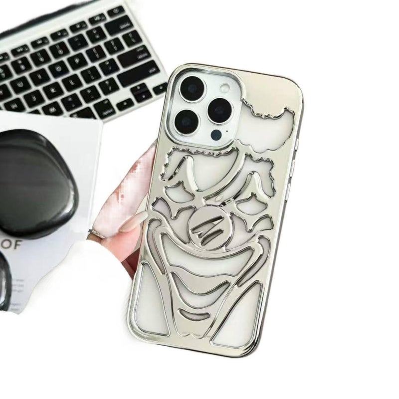 غطاء واقي بTPU لـ iPhone 12 Pro Max مع لمسة نهائية غير لامعة وتصميم مجوف مع نقش المهرج مع لمسة نهائية مطلية بالكهرباء باللون Electroplated Silver من مادة TPU باللون الفضي - Image 1