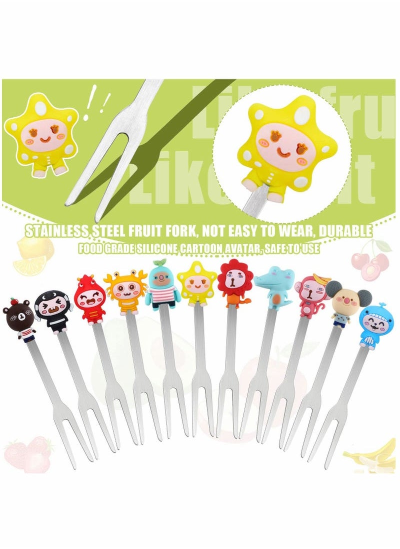 Captaintech Fork, Cartoon Animal Silicone Handle Stainless Steel Kids Salad Reusable With Ceramic Storage Jar Food Toothpicks Suitable For Dessert Snacks  - Image 4