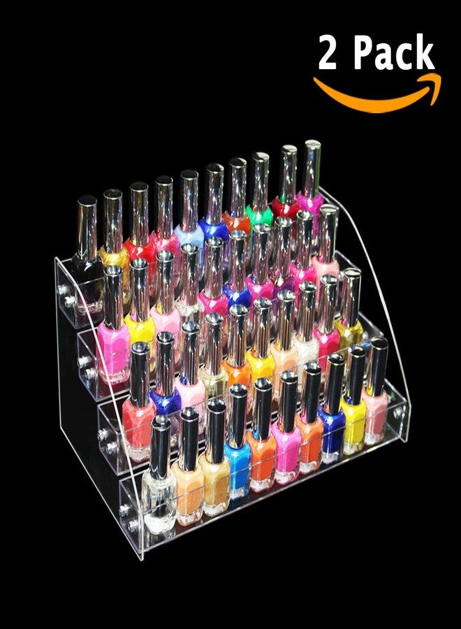 BigHala Nail Polishes Rack Organizers Shelf 2 Sets 4 Tiers Acrylic Manicure Makeup Holder for Lipstick Dresser Eye Shadow Container Reagent Retail Store E ssential Oils Liquid Paint Display Stand Station Case - Image 2