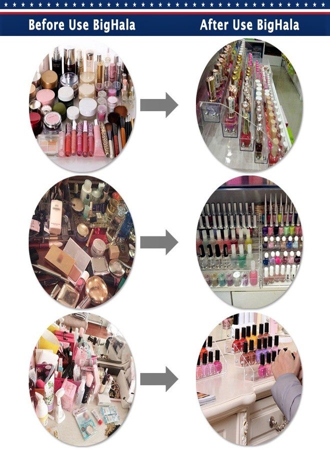 BigHala Nail Polishes Rack Organizers Shelf 2 Sets 4 Tiers Acrylic Manicure Makeup Holder for Lipstick Dresser Eye Shadow Container Reagent Retail Store E ssential Oils Liquid Paint Display Stand Station Case - Image 5