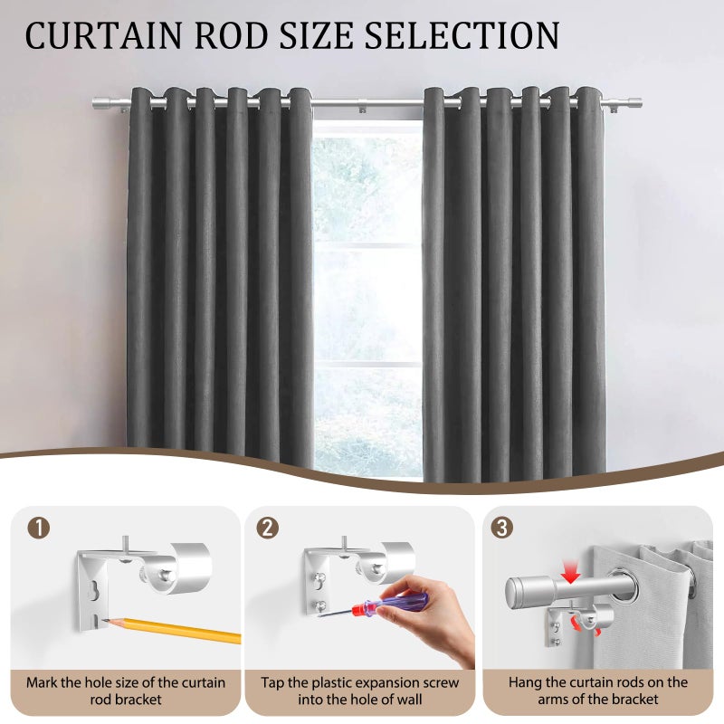 Edidonson 1â€ Diameter Silver Curtain Rods for Windows, 1 Pack 30-120 Inch Heavy Duty Window Treatment Rods, Long Adjustable Curtain Rod, Fits Most Standard Windows, Suitable for Bedroom, Living Room, Farmhouse - Image 4
