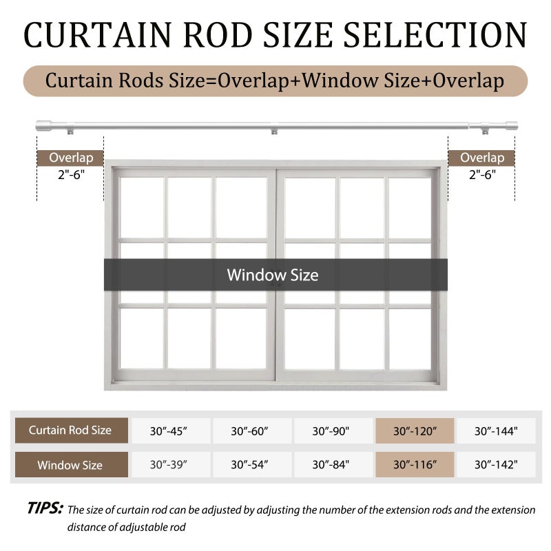 Edidonson 1â€ Diameter Silver Curtain Rods for Windows, 1 Pack 30-120 Inch Heavy Duty Window Treatment Rods, Long Adjustable Curtain Rod, Fits Most Standard Windows, Suitable for Bedroom, Living Room, Farmhouse - Image 2