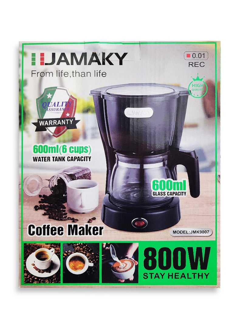 JAMAKY Italy - Coffee Maker Machine With Water Tank 600ml 800W -JMK9007 Black ,  with Italian technology - Image 1
