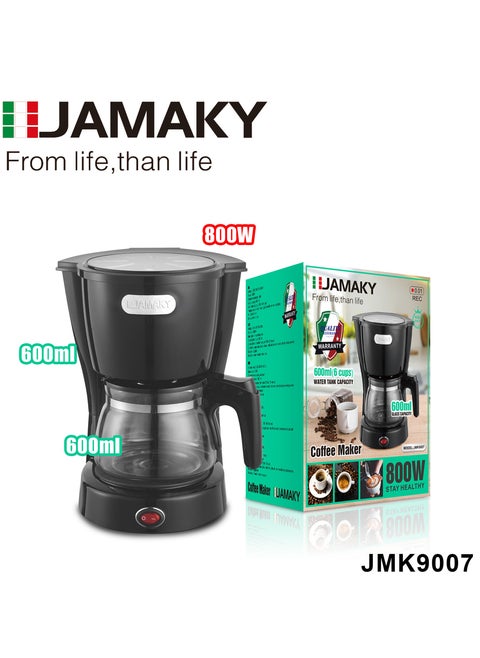 Coffee Maker Machine With Water Tank 600ml 800W -JMK9007 Black ,  with Italian technology