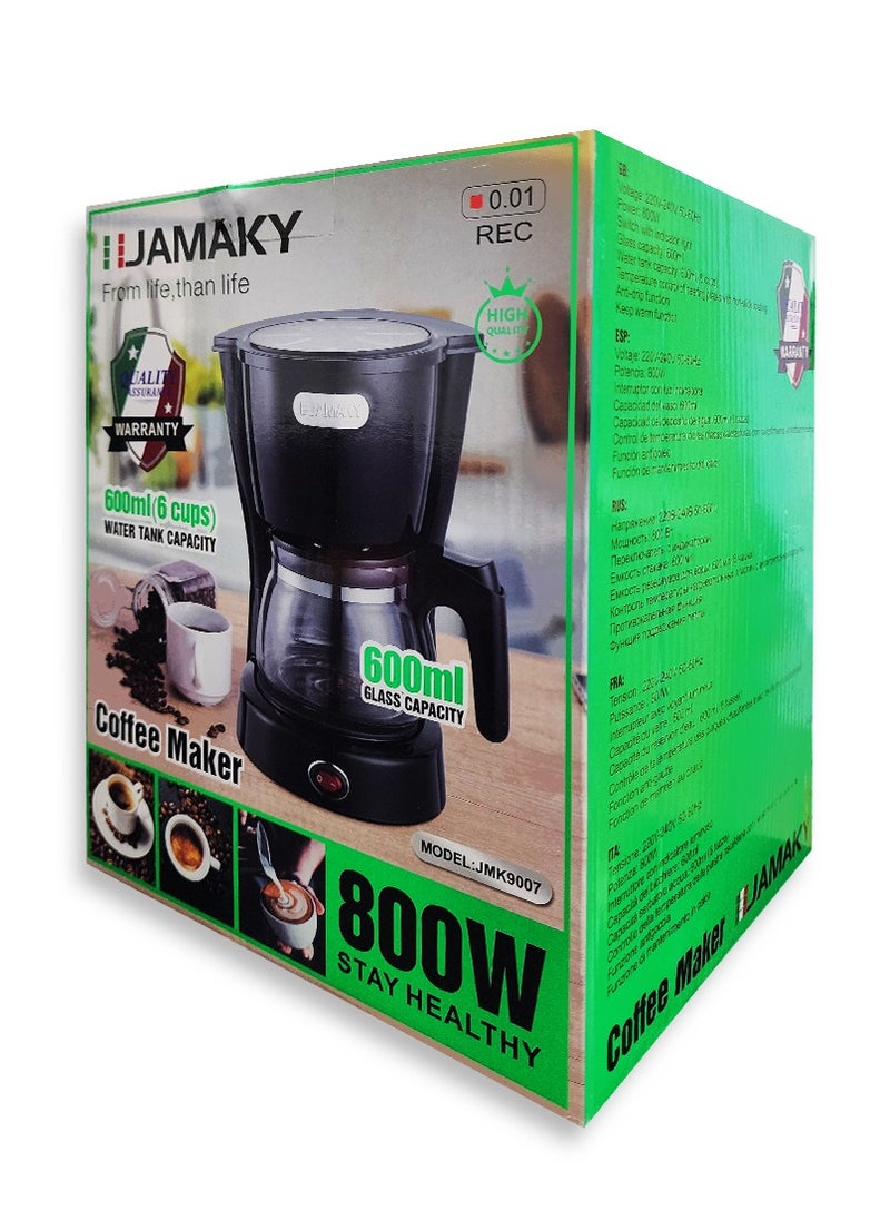 JAMAKY Italy - Coffee Maker Machine With Water Tank 600ml 800W -JMK9007 Black ,  with Italian technology - Image 1
