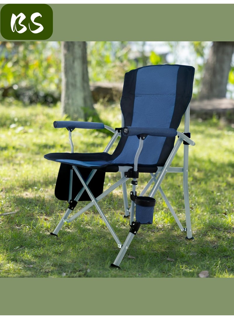 BS Outdoor Portable Folding Camping Chair |Heavy Duty Camping Chair| Supports 450 KG Camping Chairs | Outdoor Armchair | Portable Lawn Chair with High Back Cushion | With Side Storage Pockets, Cup Holder, and Portable Carrying Bag. - Image 4