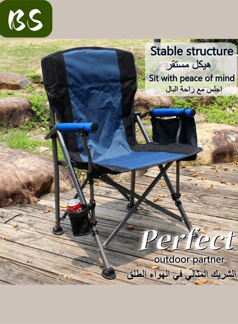 BS Outdoor Portable Folding Camping Chair |Heavy Duty Camping Chair| Supports 450 KG Camping Chairs | Outdoor Armchair | Portable Lawn Chair with High Back Cushion | With Side Storage Pockets, Cup Holder, and Portable Carrying Bag. - Image 1